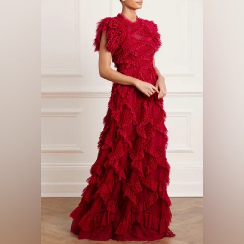 Needle & Thread Genevieve Ruffle Red Gown Size 8